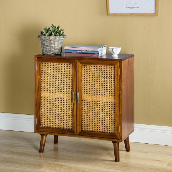 Accent Chests & Cabinets |   2-Door Accent Storage Cabinet, Solid Wood And Rattan, Cherry Accent Chests & Cabinets Accent Chests & Cabinets