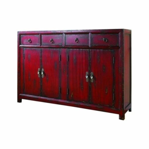 Accent Chests & Cabinets |   Beaumont Lane 4-Drawer Wood & Veneers Accent Chest With Shelf In Rich Red Accent Chests & Cabinets Accent Chests & Cabinets