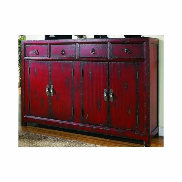 Accent Chests & Cabinets |   Beaumont Lane 4-Drawer Wood & Veneers Accent Chest With Shelf In Rich Red Accent Chests & Cabinets Accent Chests & Cabinets