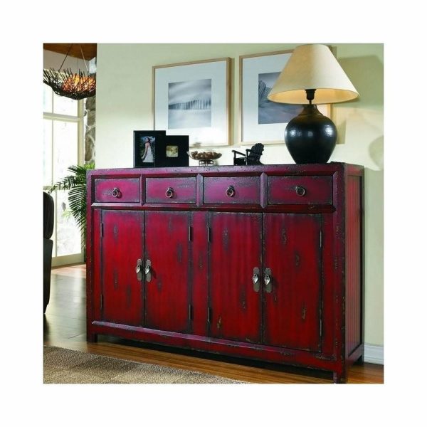 Accent Chests & Cabinets |   Beaumont Lane 4-Drawer Wood & Veneers Accent Chest With Shelf In Rich Red Accent Chests & Cabinets Accent Chests & Cabinets