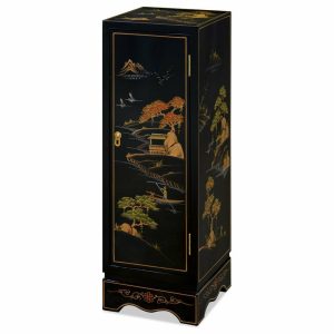 Accent Chests & Cabinets |   Black Lacquer Chinoiserie Chinese Pedestal Cabinet Accent Chests & Cabinets Accent Chests & Cabinets