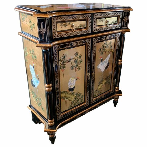 Accent Chests & Cabinets |   Empire Style Oriental Cabinet, Black Lacquer With Gold Leaf Handpainted, 32″ Accent Chests & Cabinets Accent Chests & Cabinets