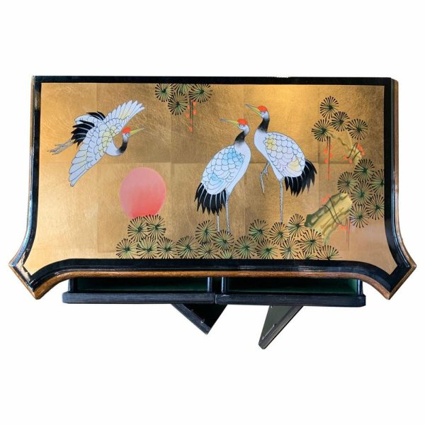 Accent Chests & Cabinets |   Empire Style Oriental Cabinet, Black Lacquer With Gold Leaf Handpainted, 32″ Accent Chests & Cabinets Accent Chests & Cabinets