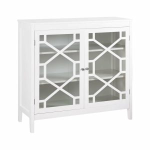 Accent Chests & Cabinets |   Linon Betty Large Wood Cabinet With 2 Glass Paneled Doors And 3 Shelves In White Accent Chests & Cabinets Accent Chests & Cabinets