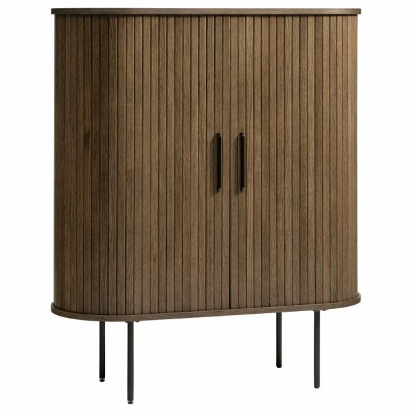 Accent Chests & Cabinets |   Mid-Century Modern Rounded Sliding Door Cabinet 39″, Smoked Oak Accent Chests & Cabinets Accent Chests & Cabinets