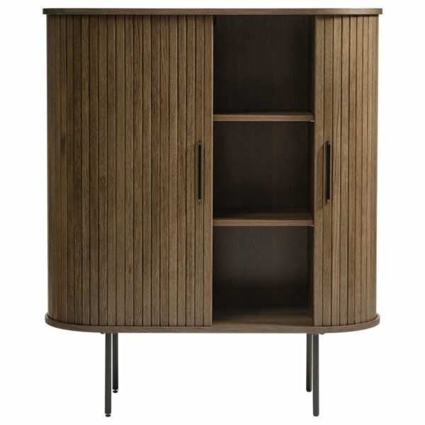 Accent Chests & Cabinets |   Mid-Century Modern Rounded Sliding Door Cabinet 39″, Smoked Oak Accent Chests & Cabinets Accent Chests & Cabinets