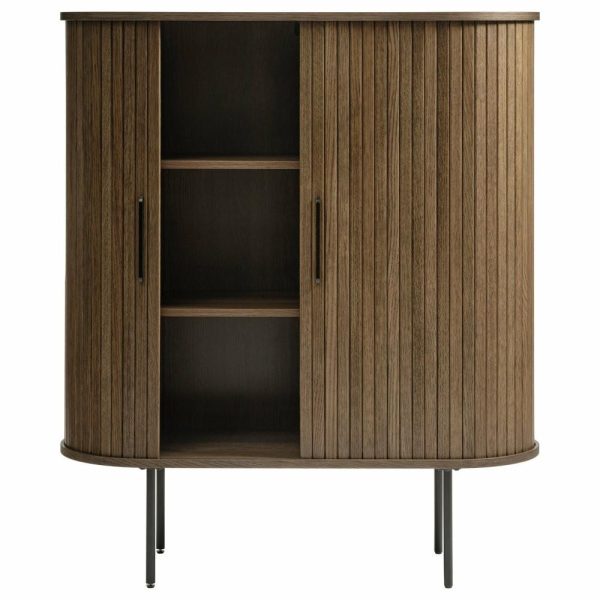 Accent Chests & Cabinets |   Mid-Century Modern Rounded Sliding Door Cabinet 39″, Smoked Oak Accent Chests & Cabinets Accent Chests & Cabinets