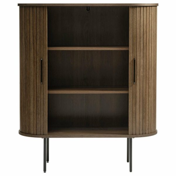 Accent Chests & Cabinets |   Mid-Century Modern Rounded Sliding Door Cabinet 39″, Smoked Oak Accent Chests & Cabinets Accent Chests & Cabinets