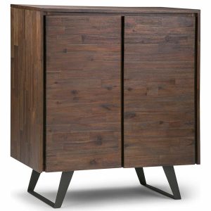 Accent Chests & Cabinets |   Modern Storage Cabinet, Acacia Wood Frame & 2 Doors, Distressed Charcoal Brown Accent Chests & Cabinets Accent Chests & Cabinets