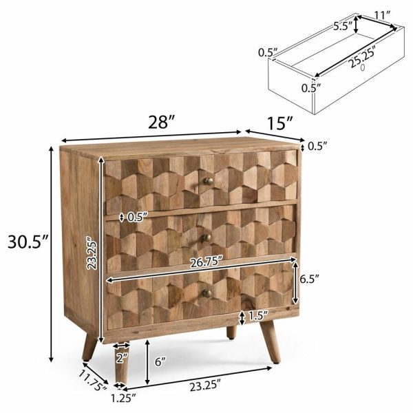 Accent Chests & Cabinets |   Poppy Mid-Century Modern Handcrafted Mango Wood 3 Drawer Chest Accent Chests & Cabinets Accent Chests & Cabinets