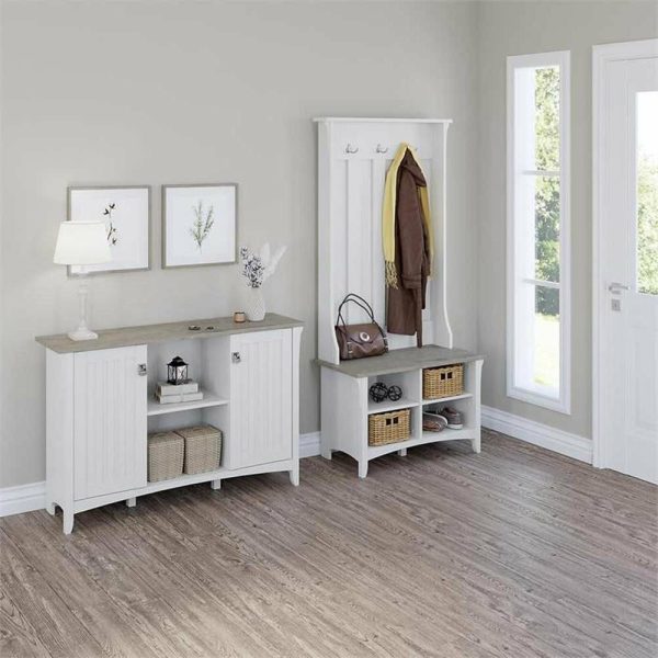 Accent Chests & Cabinets |   Salinas Hall Tree With Shoe Bench & Cabinet In White/Shiplap – Engineered Wood Accent Chests & Cabinets Accent Chests & Cabinets