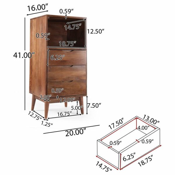 Accent Chests & Cabinets |   Senoia Rabun Handcrafted Mid-Century Modern Mango Wood 3 Drawer Chest, Light Oak Accent Chests & Cabinets Accent Chests & Cabinets