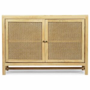 Accent Chests & Cabinets |   Viola Boho Handcrafted 2 Door Mango Wood Cabinet With Wicker Caning Accent Chests & Cabinets Accent Chests & Cabinets