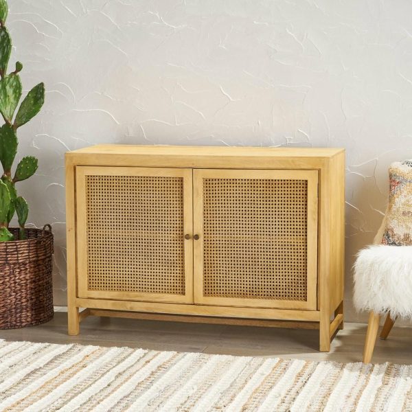 Accent Chests & Cabinets |   Viola Boho Handcrafted 2 Door Mango Wood Cabinet With Wicker Caning Accent Chests & Cabinets Accent Chests & Cabinets