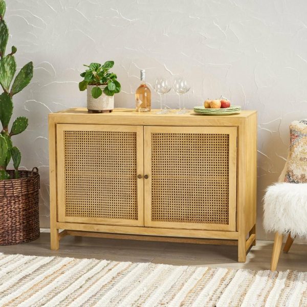 Accent Chests & Cabinets |   Viola Boho Handcrafted 2 Door Mango Wood Cabinet With Wicker Caning Accent Chests & Cabinets Accent Chests & Cabinets