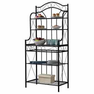 Baker’S Racks |   Leroy Black Metal & Walnut Wood 5 Tier Freestanding Bakers Rack Baker'S Racks Baker'S Racks