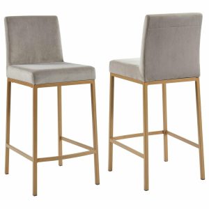 Bar Stools & Counter Stools |   26” Counter Stool, Velvet With Gold Metal Legs, Set Of 2, Gray And Gold Leg Bar Stools & Counter Stools Bar Stools & Counter Stools