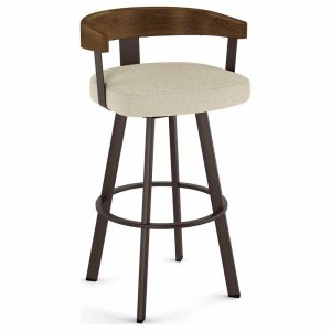 Bar Stools & Counter Stools |   Amisco Lars Counter And Bar Stool, Cream Boucle Polyester / Light Brown Wood / Dark Brown Metal, Bar Height Bar Stools & Counter Stools Bar Stools & Counter Stools