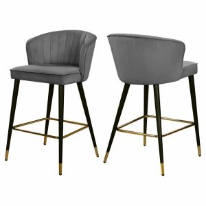 Bar Stools & Counter Stools |   Cassie Velvet Upholstered Stool (Set Of 2), Gray Bar Stools & Counter Stools Bar Stools & Counter Stools