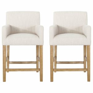 Bar Stools & Counter Stools |   Chaparral Contemporary Fabric Upholstered Wood 26″ Counter Stools, Set Of 2, Beige/Weathered Natural Bar Stools & Counter Stools Bar Stools & Counter Stools