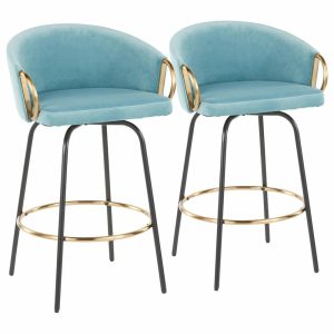 Bar Stools & Counter Stools |   Claire Counter Stool, Set Of 2, Black Metal, Gold Metal, Light Blue Velvet Bar Stools & Counter Stools Bar Stools & Counter Stools