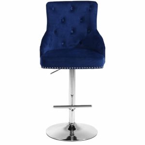 Bar Stools & Counter Stools |   Claude Velvet Upholstered Adjustable Stool, Navy, Chrome Base Bar Stools & Counter Stools Bar Stools & Counter Stools