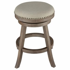 Bar Stools & Counter Stools |   Cortesi Home Sadie Backless Swivel Counter Stool, Solid Wood And Beige Fabric Bar Stools & Counter Stools Bar Stools & Counter Stools