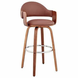 Bar Stools & Counter Stools |   Daxton Faux Leather And Wood Bar Stool, Brown And Walnut, 26″ Bar Stools & Counter Stools Bar Stools & Counter Stools