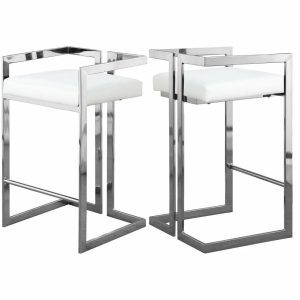 Bar Stools & Counter Stools |   Ezra Counter Stool, Set Of 2, White Vegan Leather, Chrome Base Bar Stools & Counter Stools Bar Stools & Counter Stools