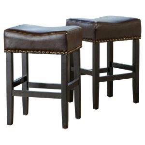 Bar Stools & Counter Stools |   Gdf Studio Chantal Backless Leather Stools, Set Of 2, Brown, Counter Height Bar Stools & Counter Stools Bar Stools & Counter Stools