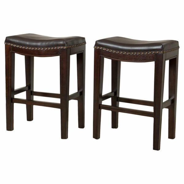 Bar Stools & Counter Stools |   Gdf Studio Jaeden Contemporary Studded Backless Stools, Set Of 2, Brown Leather Bar Height Bar Stools & Counter Stools Bar Stools & Counter Stools