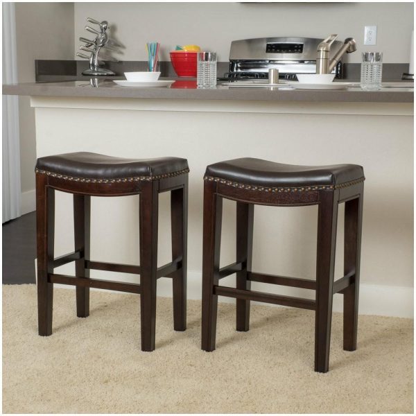 Bar Stools & Counter Stools |   Gdf Studio Jaeden Contemporary Studded Backless Stools, Set Of 2, Brown Leather Bar Height Bar Stools & Counter Stools Bar Stools & Counter Stools