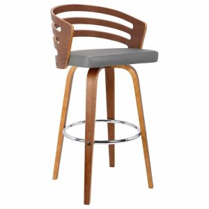 Bar Stools & Counter Stools |   Jayden Swivel Stool, Faux Leather & Walnut Veneer, Gray, Counterstool Bar Stools & Counter Stools Bar Stools & Counter Stools