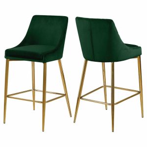 Bar Stools & Counter Stools |   Karina Velvet Stool (Set Of 2), Green, Gold Base Bar Stools & Counter Stools Bar Stools & Counter Stools