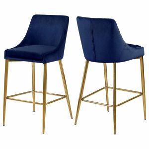 Bar Stools & Counter Stools |   Karina Velvet Stool (Set Of 2), Navy, Gold Base Bar Stools & Counter Stools Bar Stools & Counter Stools