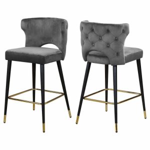 Bar Stools & Counter Stools |   Kelly Velvet Stool (Set Of 2), Gray Bar Stools & Counter Stools Bar Stools & Counter Stools