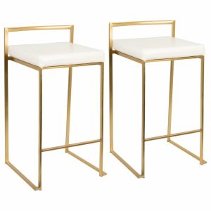 Bar Stools & Counter Stools |   Lumisource Fuji Counter Stool Set Of 2, White, Gold Frame Bar Stools & Counter Stools Bar Stools & Counter Stools