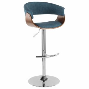 Bar Stools & Counter Stools |   Lumisource Vintage Mod Adj. Barstool With Swivel, Walnut And Blue Bar Stools & Counter Stools Bar Stools & Counter Stools