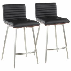 Bar Stools & Counter Stools |   Mason Swivel Counter Stool, Set Of 2, Stainless Steel/Walnut Wood/Black Pu Bar Stools & Counter Stools Bar Stools & Counter Stools