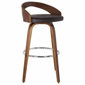 Bar Stools & Counter Stools |   Sonia Swivel Faux Leather And Wood Stool, Brown And Walnut, Bar Height 30″ Bar Stools & Counter Stools Bar Stools & Counter Stools