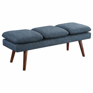 Bedroom Benches |   Amanda 54″ Mid-Century Bench, Navy Fabric Bedroom Bedroom Benches