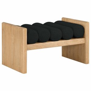 Bedroom Benches |   Waverly Boucle Fabric Upholstered Bench, Black, 32″ Wide, Natural Finish Bedroom Bedroom Benches