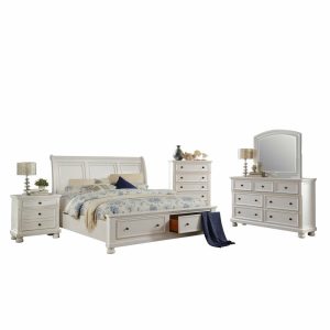 Bedroom Sets |   5-Piece Liverpool Queen Storage Bed, Dresser, Mirror, Nightstand, Chest White Bedroom Bedroom Sets