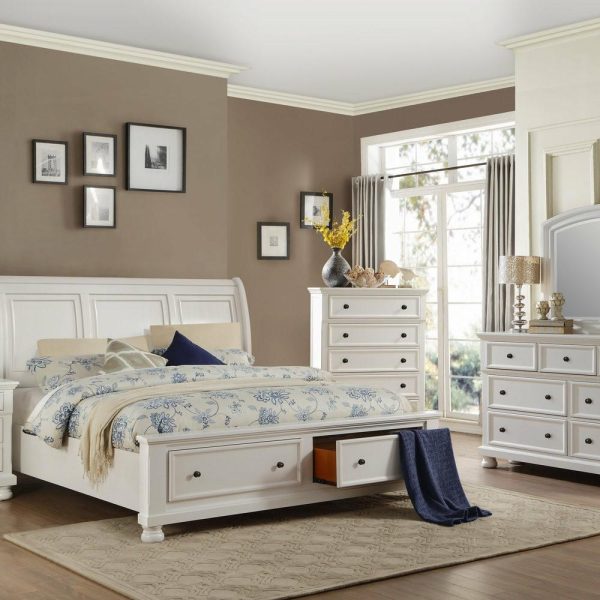 Bedroom Sets |   5-Piece Liverpool Queen Storage Bed, Dresser, Mirror, Nightstand, Chest White Bedroom Bedroom Sets