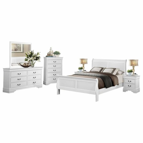 Bedroom Sets |   6-Piece Modern Cal King Sleigh Bed, Dresser, Mirror, 2 Nightstand, Chest White Bedroom Bedroom Sets