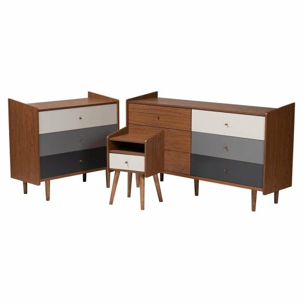 Bedroom Sets |   Baxton Studio Halden Mid-Century Modern Multicolor Walnut Brown And Grey Bedroom Bedroom Sets