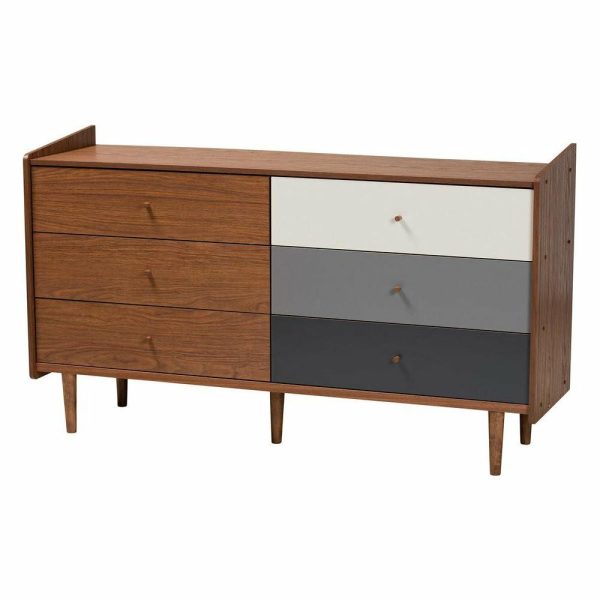 Bedroom Sets |   Baxton Studio Halden Mid-Century Modern Multicolor Walnut Brown And Grey Bedroom Bedroom Sets