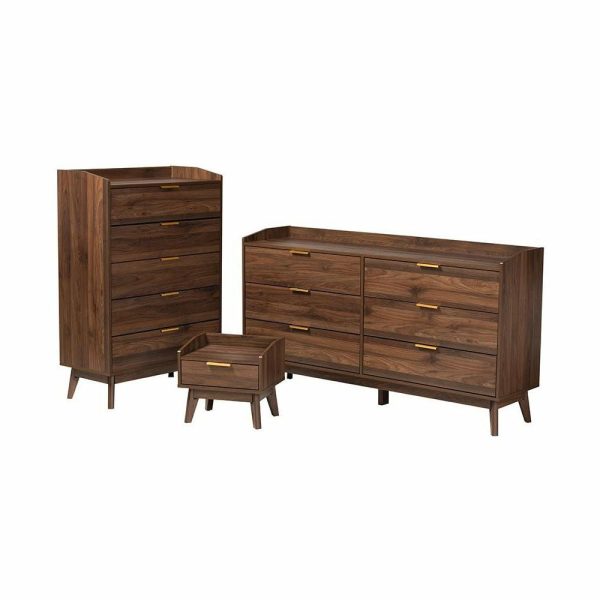 Bedroom Sets |   Baxton Studio Lena Mid-Century Modern Walnut Brown Finished Wood 3-Piece Bedroom Bedroom Sets