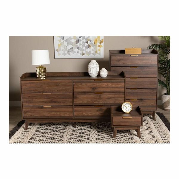 Bedroom Sets |   Baxton Studio Lena Mid-Century Modern Walnut Brown Finished Wood 3-Piece Bedroom Bedroom Sets