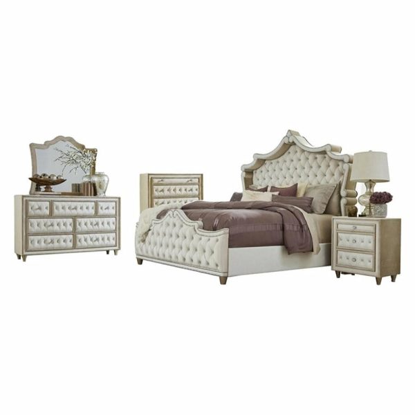 Bedroom Sets |   Coaster Antonella 5-Piece Eastern King Upholstered Velvet Bedroom Set Ivory Bedroom Bedroom Sets